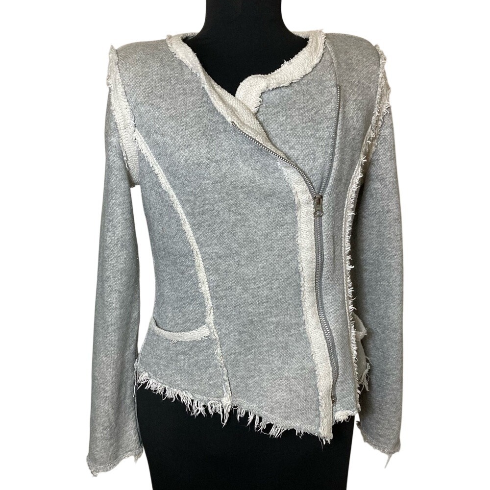 Lucky Lotus Raw Edge Avant Garde Moto Zip Up Jacket, size Medium
